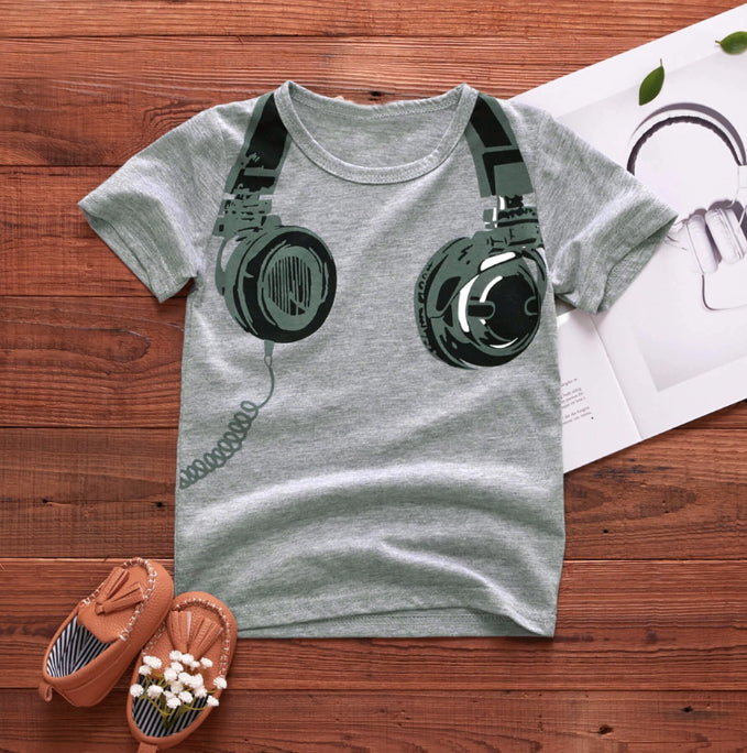 Grey Headphones Boy T-Shirt